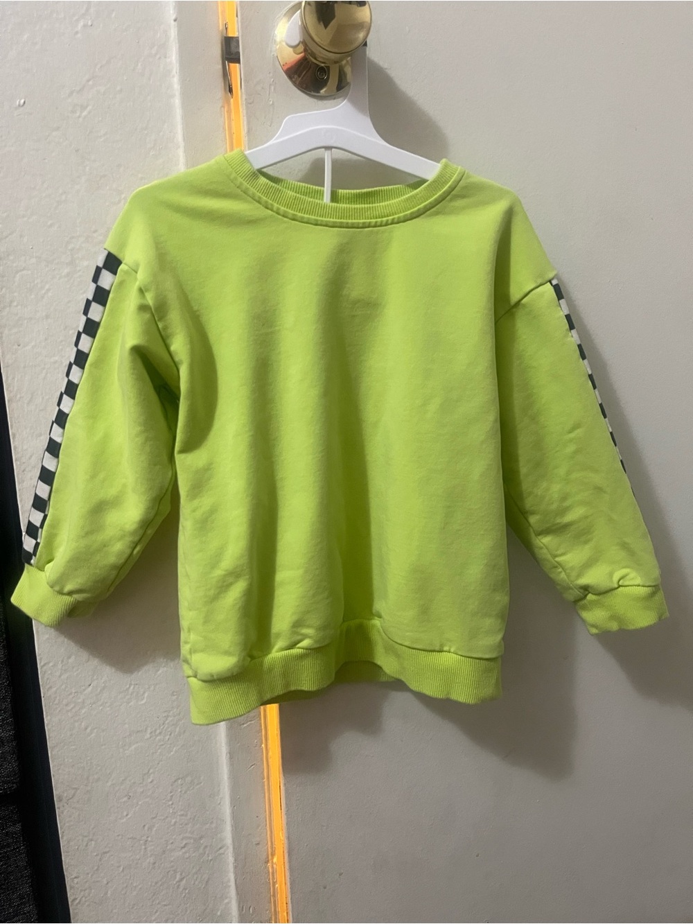 Neon Lime Kids Sweatshirt with Checker Sleeve Detail - Boys 5T